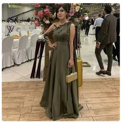 Beaded lace olive green muslim mother of bride /groom evening dress luxury dubai women wedding party gown custom made