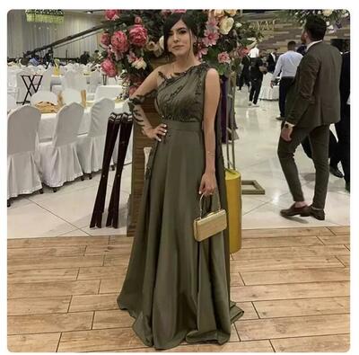 Beaded Lace Olive Green Muslim Mother Of Bride /Groom Evening Dress Luxury Dubai Women Wedding Party Gown Custom Made