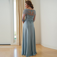 Elegant 3/4 Sleeves V-neck Appliques Lace Mother Of Bride/Groom Dress Women Evening Prom Gown For Wedding Party  - Thumbnail 1