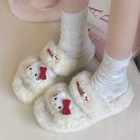 Plush Fluff Cat Kitty Pink Red Bow Furry Winter White Shoes Slippers - Thumbnail 3