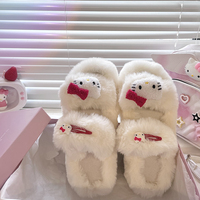 Plush Fluff Cat Kitty Pink Red Bow Furry Winter White Shoes Slippers - Thumbnail 5