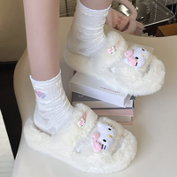 Plush Fluff Cat Kitty Pink Red Bow Furry Winter White Shoes Slippers - Thumbnail 7