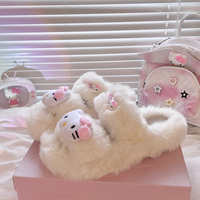 Plush Fluff Cat Kitty Pink Red Bow Furry Winter White Shoes Slippers - Thumbnail 8