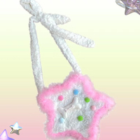 Y2K Star Bone White Pink Plush Handmade 3D Bag - Thumbnail 1