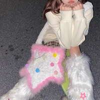 Y2K Star Bone White Pink Plush Handmade 3D Bag - Thumbnail 7