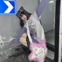 Y2K Star Bone White Pink Plush Handmade 3D Bag - Thumbnail 2