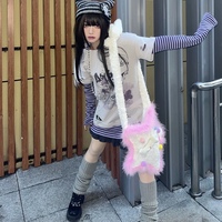 Y2K Star Bone White Pink Plush Handmade 3D Bag - Thumbnail 3