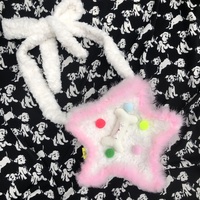 Y2K Star Bone White Pink Plush Handmade 3D Bag - Thumbnail 8