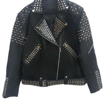 Men black leather rock punk style studded spiked biker moto jacket for mens - Thumbnail 4
