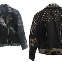 Men Black Leather Rock Punk Style Studded Spiked Biker Moto Jacket For Mens - Thumbnail 2