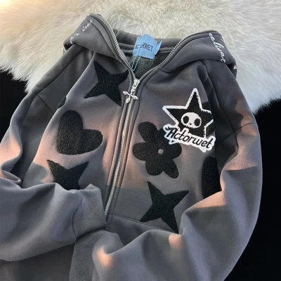 Star Print Zip Up Hoodie