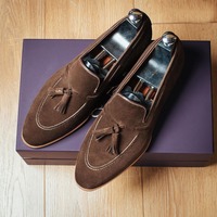 Men's Dark Brown Color Tussle Loafer Slip On Moccassin Party Wear Men's Suede Shoes - Thumbnail 2