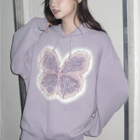 Autumn Winter Butterfly Purple Oversize Sweatshirt Hoodie - Thumbnail 2