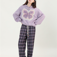 Autumn Winter Butterfly Purple Oversize Sweatshirt Hoodie - Thumbnail 1