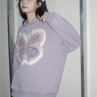 Autumn Winter Butterfly Purple Oversize Sweatshirt Hoodie - Thumbnail 8