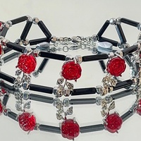 Rose Double Layer Black Choker Collar Necklace - Thumbnail 1