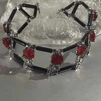 Rose Double Layer Black Choker Collar Necklace - Thumbnail 4