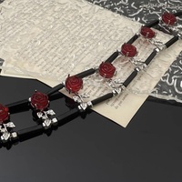 Rose Double Layer Black Choker Collar Necklace - Thumbnail 5