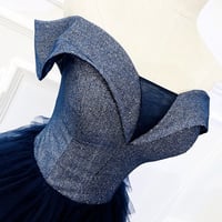 Blue Tulle Tiered Long Prom Dress, A-Line Off Shoulder Formal Evening Dress CT3588 - Thumbnail 2