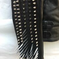 Men's Handmade Black Silver Long Spiked Studded Cowhide Leather Jacket - Thumbnail 3