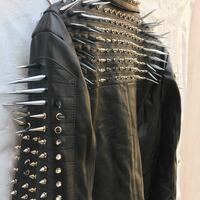 Men's Handmade Black Silver Long Spiked Studded Cowhide Leather Jacket - Thumbnail 5