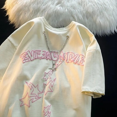 Star Print Chain Short Sleeve T-shirt 