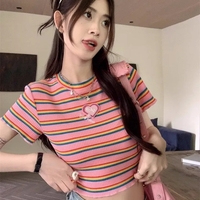 Pink Rainbow Stripe Crop Top - Thumbnail 1