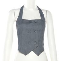Grey Halter Button Down Vest Top - Thumbnail 5