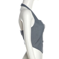 Grey Halter Button Down Vest Top - Thumbnail 6