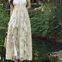 Green Chiffon French Beach Midi Dress  - Thumbnail 3