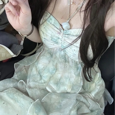 Green chiffon french beach midi dress  - Thumbnail 2