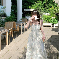 Green Chiffon French Beach Midi Dress  - Thumbnail 5