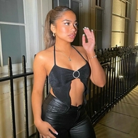 Black Lace Up Circle Rhinestone Halter Top  - Thumbnail 4