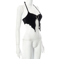 Black Lace Up Circle Rhinestone Halter Top  - Thumbnail 7