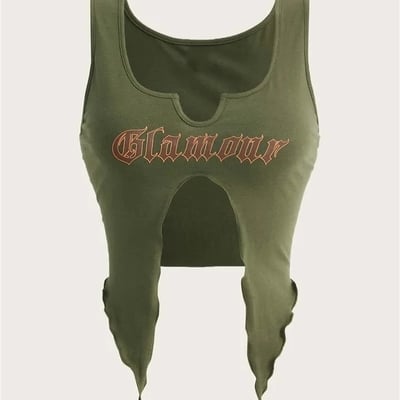 Green graphic print cut out tank top  - Thumbnail 1