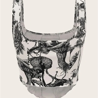 Black & White Plant Print Tank Top - Thumbnail 1