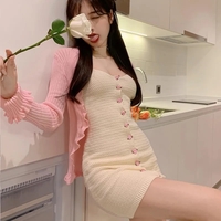 2PCS Rose Button Knit Dress + Cardigan  - Thumbnail 1