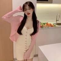 2PCS Rose Button Knit Dress + Cardigan  - Thumbnail 2