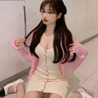 2PCS Rose Button Knit Dress + Cardigan  - Thumbnail 4