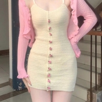 2PCS Rose Button Knit Dress + Cardigan  - Thumbnail 6