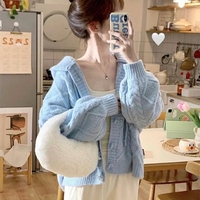 Blue Knit Loose Cardigan  - Thumbnail 1