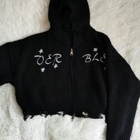 Black Hollow Out Cropped Zipper Jacket  - Thumbnail 8