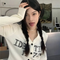 Grey V Neck Cropped Cardigan  - Thumbnail 3