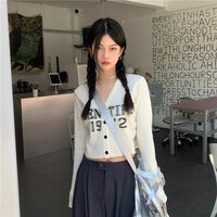 Grey V Neck Cropped Cardigan  - Thumbnail 6