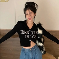 Grey V Neck Cropped Cardigan  - Thumbnail 5