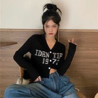 Grey V Neck Cropped Cardigan  - Thumbnail 7