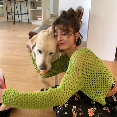 Green hollow out oversized smock