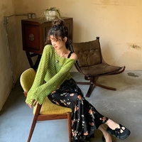 Green Hollow Out Oversized Smock - Thumbnail 1