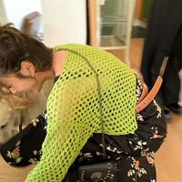 Green Hollow Out Oversized Smock - Thumbnail 3