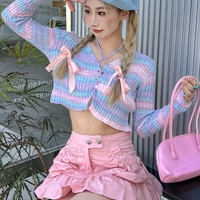 Rainbow Striped V Neck Cropped Cardigan  - Thumbnail 3